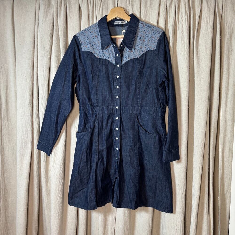 Maggie‎ Sweet Remedios Denim Western Mini Dress Floral Yoke NWT L